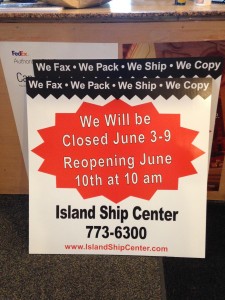 We will be closed June 3rd – 9th and will reopen on June 10th at 10 AM
