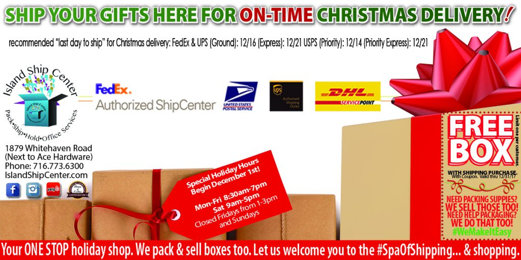 Extended Holiday Hours Plus Free Box With Shipping Offer