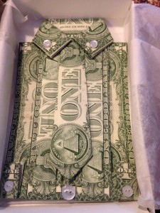 Shirt made in WNY from 1 dollar bills - for grandson in Texas